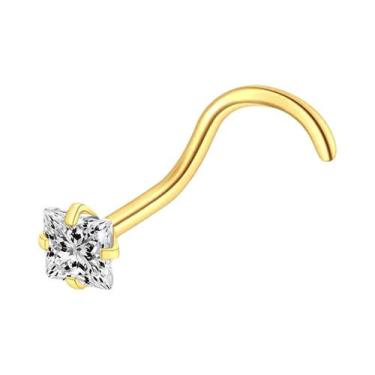 Imagem de Piercing De Nariz Em Aço Inoxidável Dourado Com Zircônia Brilhante Ban