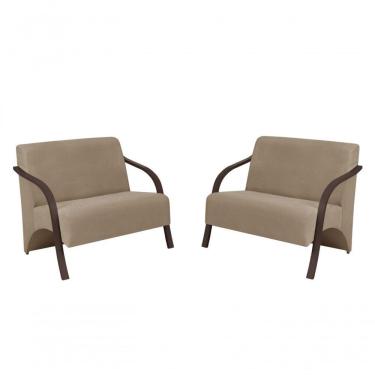 Imagem de Kit 2 Poltronas Namoradeira Suede Madeira Cappuccino