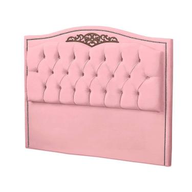 Imagem de Cabeceira Casal Estofada Para Cama Box Maitê Veludo Cor Rosa Bebe