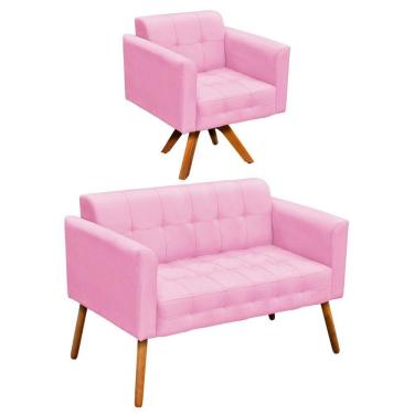 Imagem de Kit 1 Namoradeira e 1 Poltrona Giratória Elisa Rosa Bebê