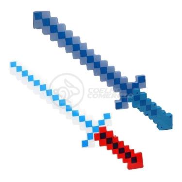 Imagem de Brinquedo Espada Pixel 58Cm Diamante Com Som E Luz À Pilha - Vermelho