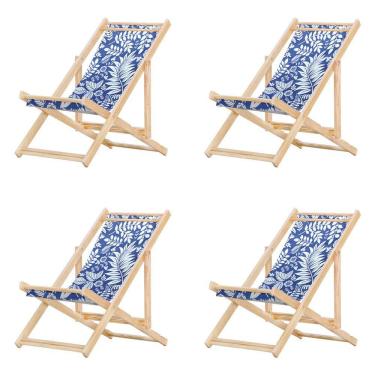 Imagem de Kit 4 Cadeira Espreguiçadeira Dobrável S-b-folhas Brancas