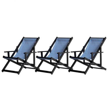 Imagem de Kit 3 Espreguiçadeiras Dobrável Black Cb-azul