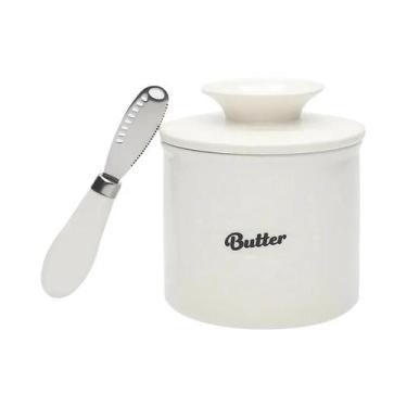 Imagem de Manteiga Cremosa Em Pote De Cerâmica Com Tampa E Faca, Pote De Manteig