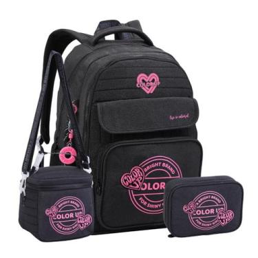 Imagem de Kit Mochila Costas Color Up Lancheira Estojo Escolar Glitter Cor:Preto