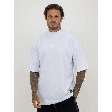 Imagem de Camiseta Oversized Gola Alta Borracha Círculo White Streetwear Confortavel Masculina Branco-Masculino