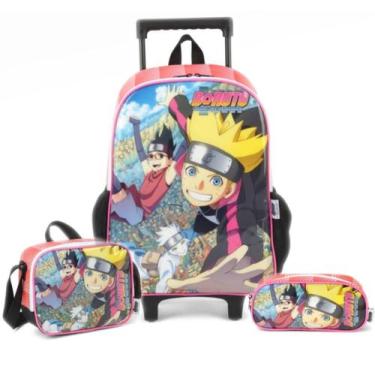 Imagem de Kit Mochila De Rodas Boruto Com Estojo E Lancheira Escolar - Luxcel