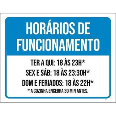 Imagem de Kit 10 Placa Acm Horário Funcionamento Cozinha Encerra 18X23 - Sinaliz