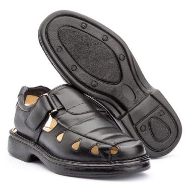 Imagem de Sandália Masculina em Couro Preto, Sola Antiderrapante - - Genérico, 4