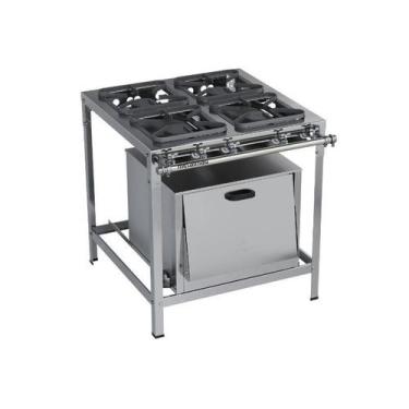 Imagem de Fogão Industrial 4 Bocas Simples 30x30 Inox Forno Top Metalmaq