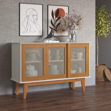 Imagem de Buffet Detroit 3 Portas 125cm Pés em Madeira Maciça Off White/Marrom -