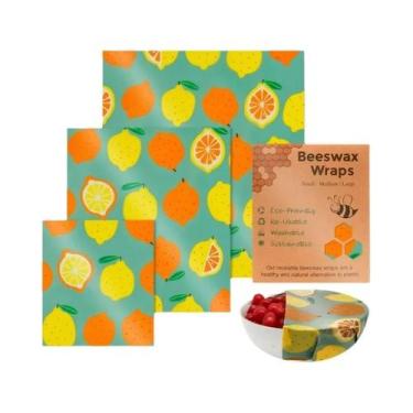 Imagem de Conjunto De 3 Envoltórios De Alimentos Em Cera De Abelha Com Padrão De