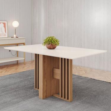 Imagem de Mesa Dinah 160cm Canto Reto sem Vidro Marrom/Off White