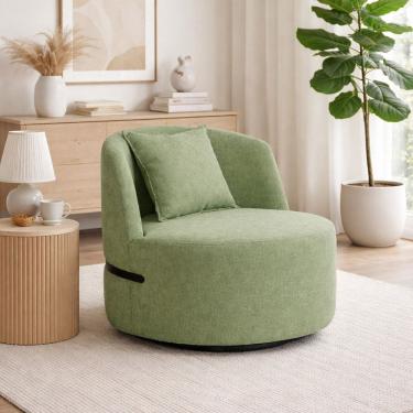 Imagem de Poltrona Giratória para Sala de Estar Laila Linho Verde Verde