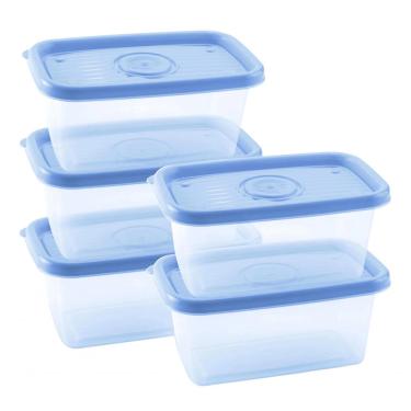 Imagem de Conjunto de Potes Pop Retangular 380ml 5 Peças Azul Plasutil