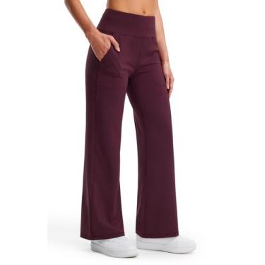 Imagem de Calças de ioga Libin Wide Leg 29 cm de cintura alta para mulheres Burg