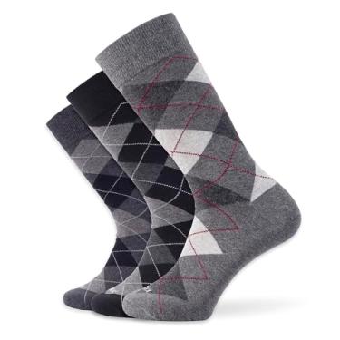 Imagem de XXL Meias Sociais Clássicas (Tamanho Masculino 15-18) (Pacote com 3) (Preto/Cinza Argyle)