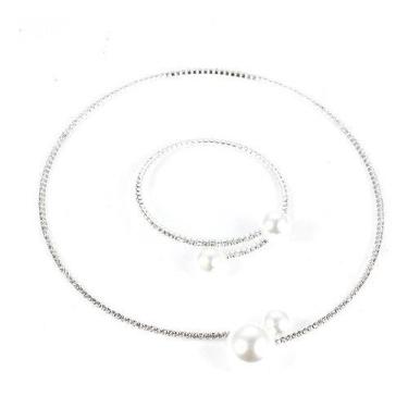 Imagem de Colar Chocker E Pulseira Riviera Strass Pérola Noiva Festa - De Castro