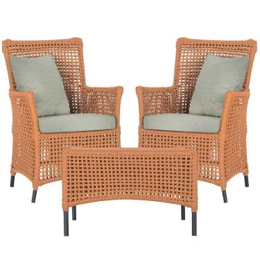 Imagem de 2 Poltronas 1 Mesa Igapó Em Alumínio Preta Corda Náutica E3 Terra Cota