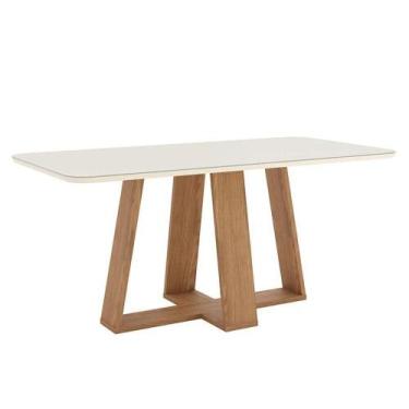 Imagem de Mesa De Jantar Lins 180 Cm Canto Arredondado Com Vidro Nature Off Whit