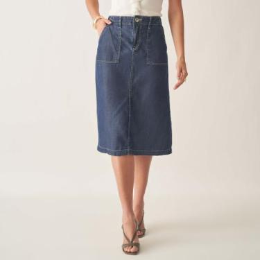 Imagem de Saia Midi Liocel Evasê com Bolso Utilitário - Bloom, Jeans stone, 44