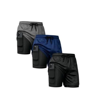 Imagem de Kit 3 Shorts Masculino 2 Em 1 Duplo Com Bolso Academia Treino Corrida 