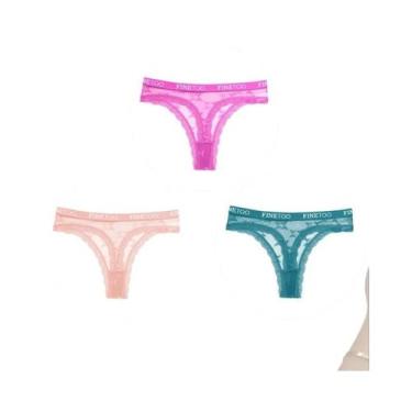 Imagem de Conjunto De 3 Peças De Tanga De Renda Feminina, Lingerie Floral Sexy C