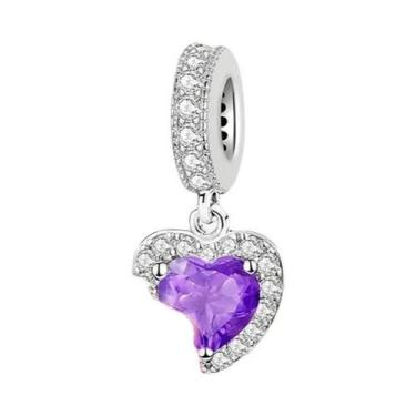 Imagem de Pingente De Coração Roxo Com Flor E Corrente De Segurança Em Prata Est