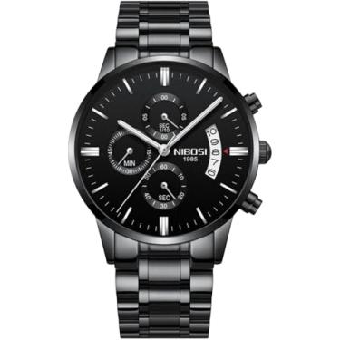 Imagem de Relógio Nibosi Masculino 2309 Preto Aço Inoxidável Cronógrafo Ponteiros Pequenos Funcionais Estojo Original Garantia