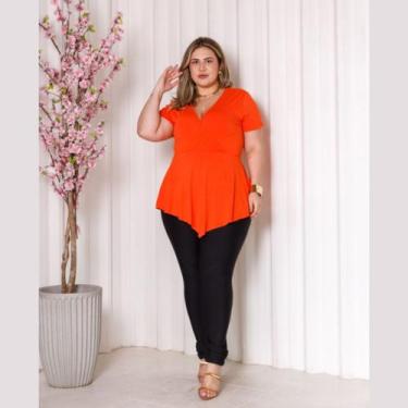 Imagem de Blusa Feminina Bata Decote V Plus Size - Rosana Farcait, Laranja, 50