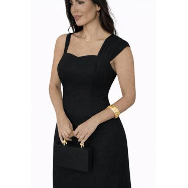 Imagem de Vestido Feminino Elegante em Viscose com Forro Interno Cor:Preto - P -