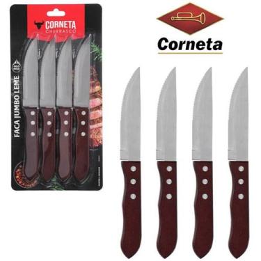 Imagem de Conjunto com 4 Facas para Churrasco Cabo Madeira Jumbo Leme - CORNETA,