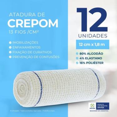 Imagem de Atadura Crepom Faixa Bandagem Elástica 12cmx1.8m Kit 12 Un - TEXMED