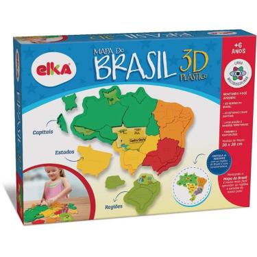 Imagem de Brinquedo Educativo Mapa do Brasil 3D para Montar com Cartela de Adesivos Elka