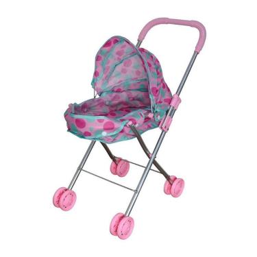 Imagem de Carrinho de Boneca Berço Passeio Divertido Rosa Dobrável DM Toys