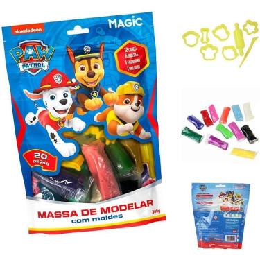 Imagem de Massa de Modelar Criativa Chase 300g com 12 Cores e 6 Moldes Temáticos Atóxica Patrulha Canina