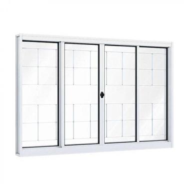 Imagem de Janela de Aço de Correr 100x120cm 4 Folhas com Grade e Vidro Liso Riob