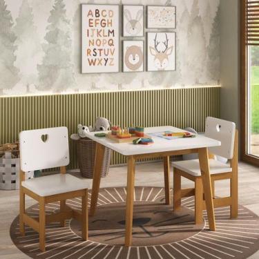 Imagem de Conjunto Infantil Mesa com 2 Cadeiras Madeira Maciça e MDF Branco/Mel 