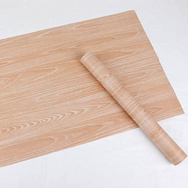 Imagem de WSWJDW Papel de parede autoadesivo de grão de madeira 3D impermeável PVC para cozinha Armário Móveis Renovação Adesivo de parede para porta, salgueiro Qu amarelo, 10mx45cm