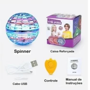 BOLA SPINNER DRONE VOADOR RECARREGÁVEL COM LED CONTROLE REMOTO BOOMERANG 360°  CARREGAMENTO VIA USB - Preto