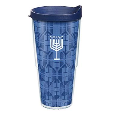 Imagem de Tervis Chanukah Hanukkah Menorah padrão feito nos EUA copo de viagem isolado de parede dupla mantém as bebidas frias e quentes, 700 ml, clássico