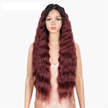Imagem de Perucas femininas de renda sintética, peruca longa ondulada loira ombré alta temperatura, perucas sintéticas para mulheres negras, perucas de cabelo humano (cor: TT1B-530, tipo de peruca entrelaçada: perucas com laço parcial)