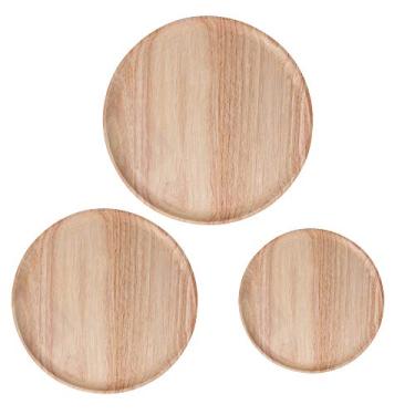 Imagem de Prato de madeira para uso doméstico, bolo de frutas, bandeja redonda para jantar, lanche, bandeja de chá, para crianças, borracha