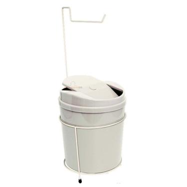 Imagem de Suporte Porta Papel Higiênico Com Lixeira 5L Cesto Lixo Tampa Basculante Banheiro Branco - 496 AMZ