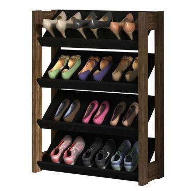 Imagem de Armário Multiuso Sapateira Az1025 Preto/nogal