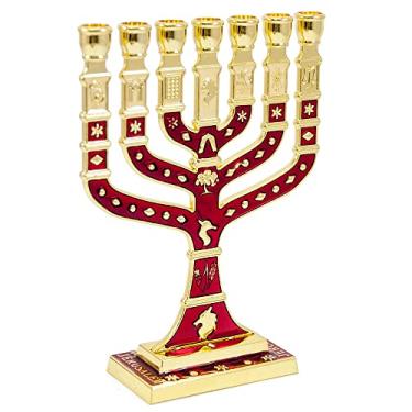 Imagem de Candelabro Sete Pontas - Menora 12cm - 12 Tribos - De Israel VERMELHA