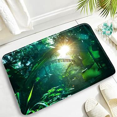 Imagem de Conjunto de tapetes de banho de selva tropical Floresta Palmeira Folhas de bananeira Natureza Cenário Porta Tapete Decoração de Casa de Banho Moderna Tapete de Toalete, DD, 4692ZW, 60x40cm, 23.6x15.7in