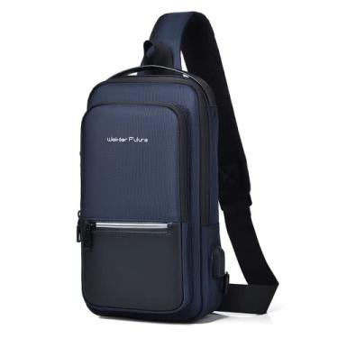 Imagem de Bolsa tiracolo masculina impermeável USB Oxford, bolsa tiracolo antirroubo, mochila multifuncional,