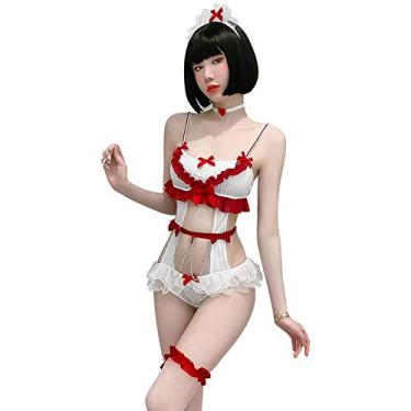 Imagem de SINMIUANIME Lingerie feminina lingerie lingerie sexy uniforme de enfermeira adulto fantasia cosplay lingerie (7001 branco)