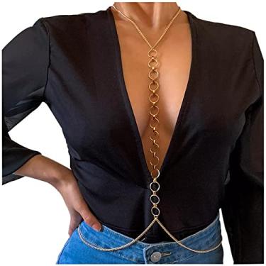Imagem de Punk Sexy Metal Correntes de Cintura Gargantilha Declaração de Barriga Colar para Mulheres Verão Praia Biquíni Boate Acessórios Corporais, 31.5x1.1x0.1 Inch